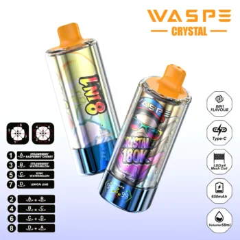 180k Vape Waspe Crystal 180K 8 in 1 Flavors E Cigarette- STRAWBERRY RASPBERRY CHERRY&STRAWBERRY WATERMELON & KIWI WATERMELON & LEMON LIME