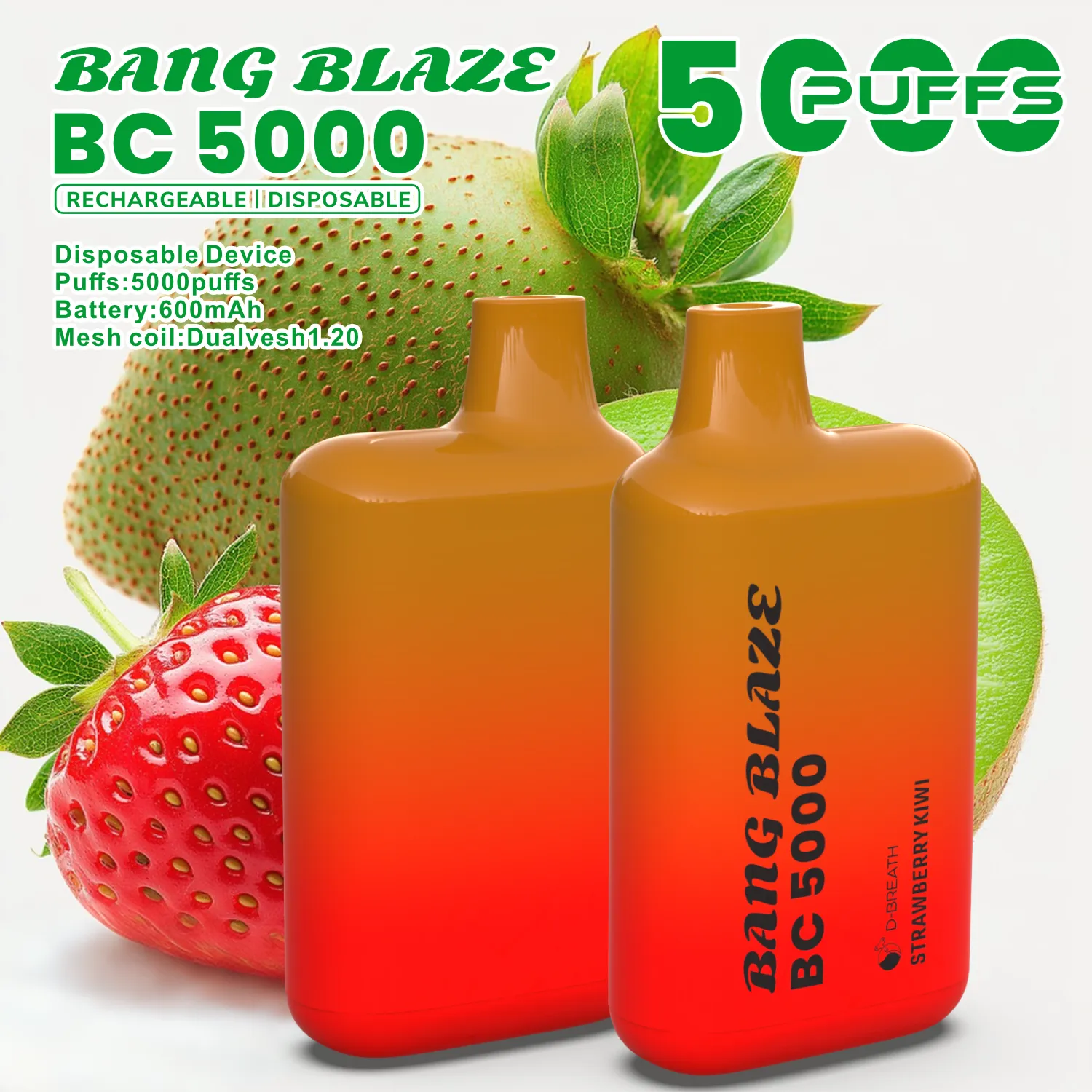 Bang Blaze BC5000 E Cigarette Vape - Strawberry Kiwi BANG Blaze BC5000 ストロベリーキウイ味 vape とは 5000パフ 使い捨てVAPE