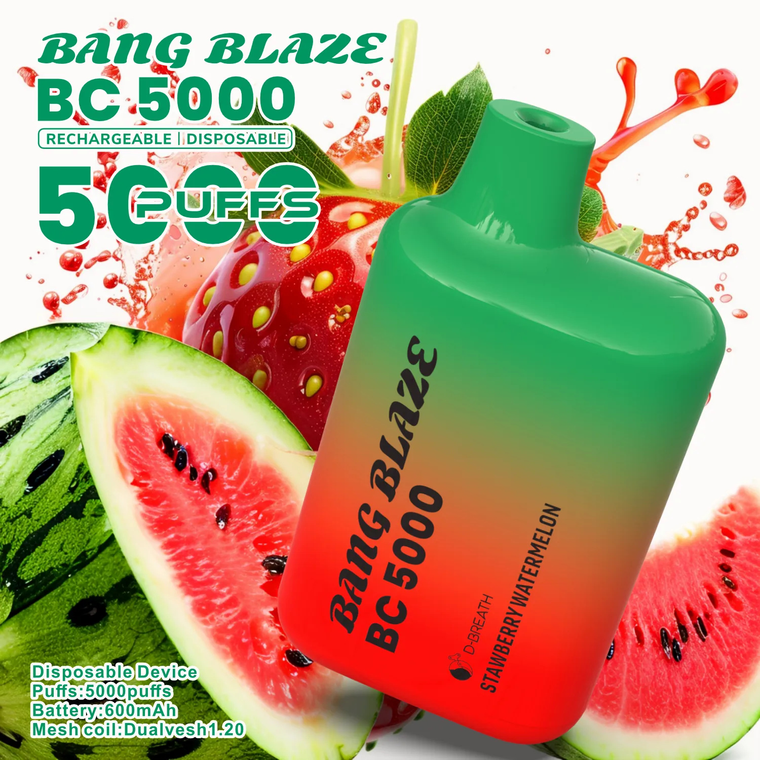 Bang Blaze BC5000 E Cigarette Vape - Strawberry Watermelon BANG Blaze BC5000 ストロベリーウォーターメロン味 vape 種類 5000パフ 使い捨てVAPE