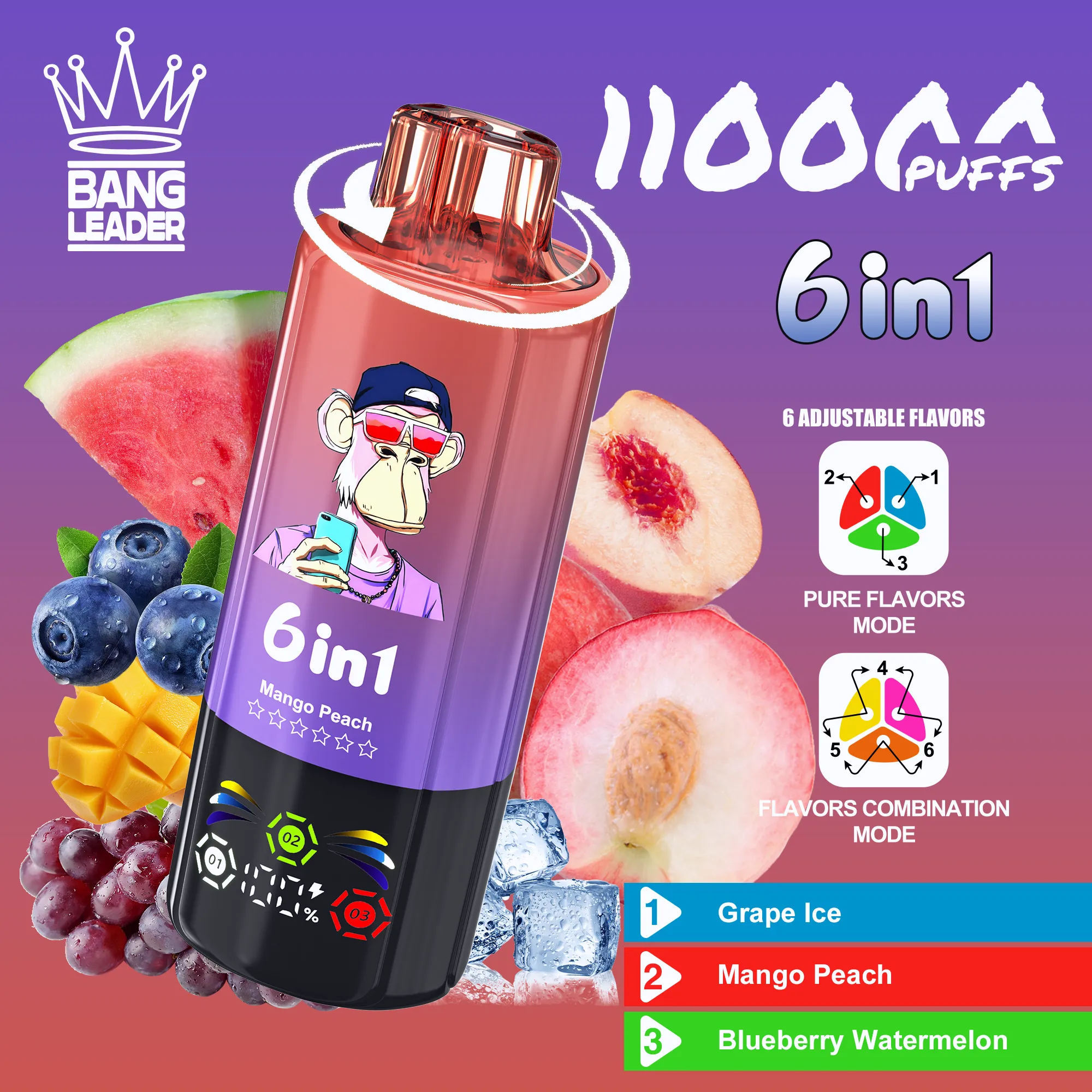 Bang Leader 110K - Grape Ice & Mango Peach & Blueberry Watermelon Bang Leader 110K – Grape Ice & Mango Peach & Blueberry Watermelon