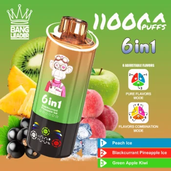 Bang Leader 110K – Peach Ice & Blackcurrant Pineapple Ice & Green Apple Kiwi