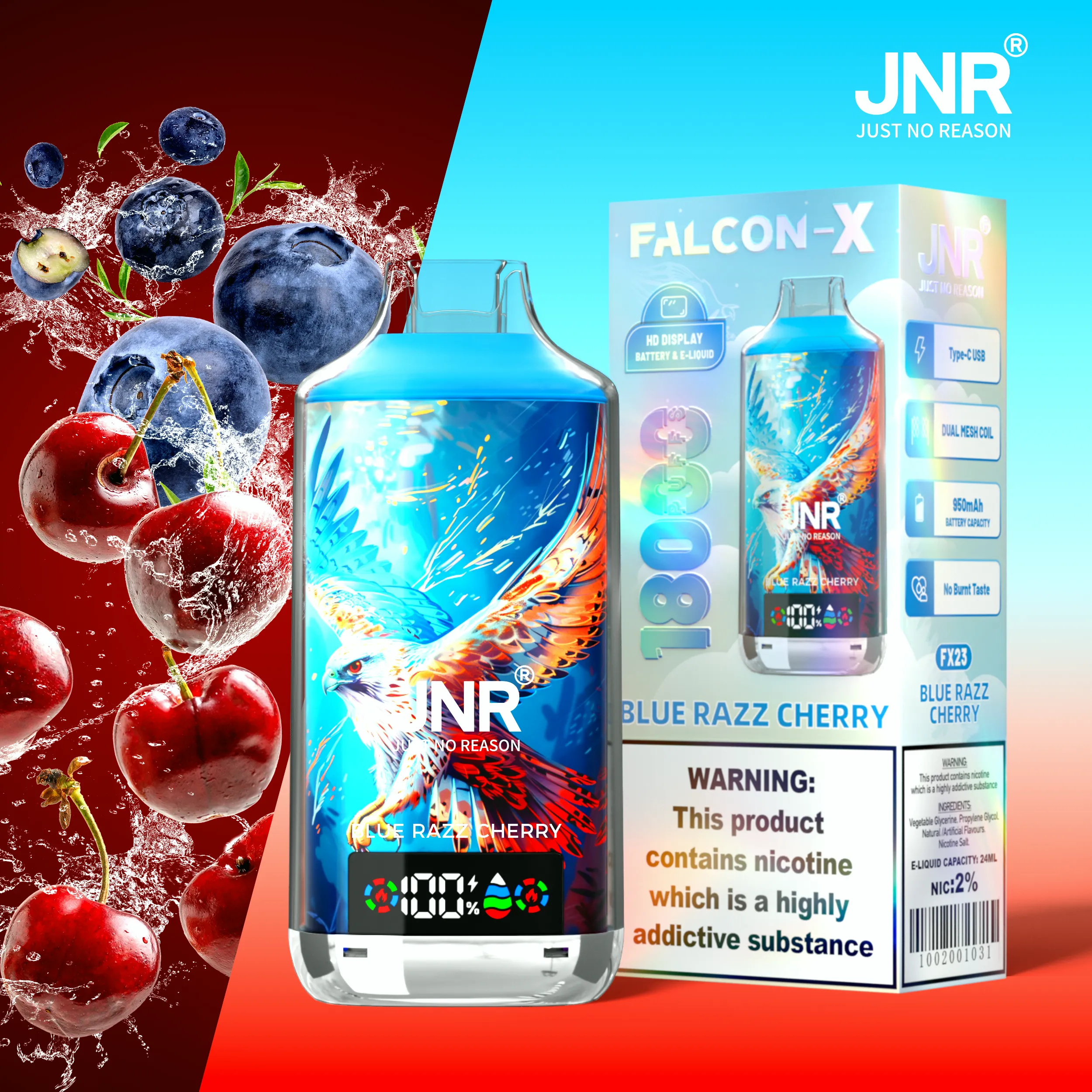 JNR Falcon X 18000 Blue Razz Cherry JNR Falcon-X 18000 Blue Razz Cherry サブ画像