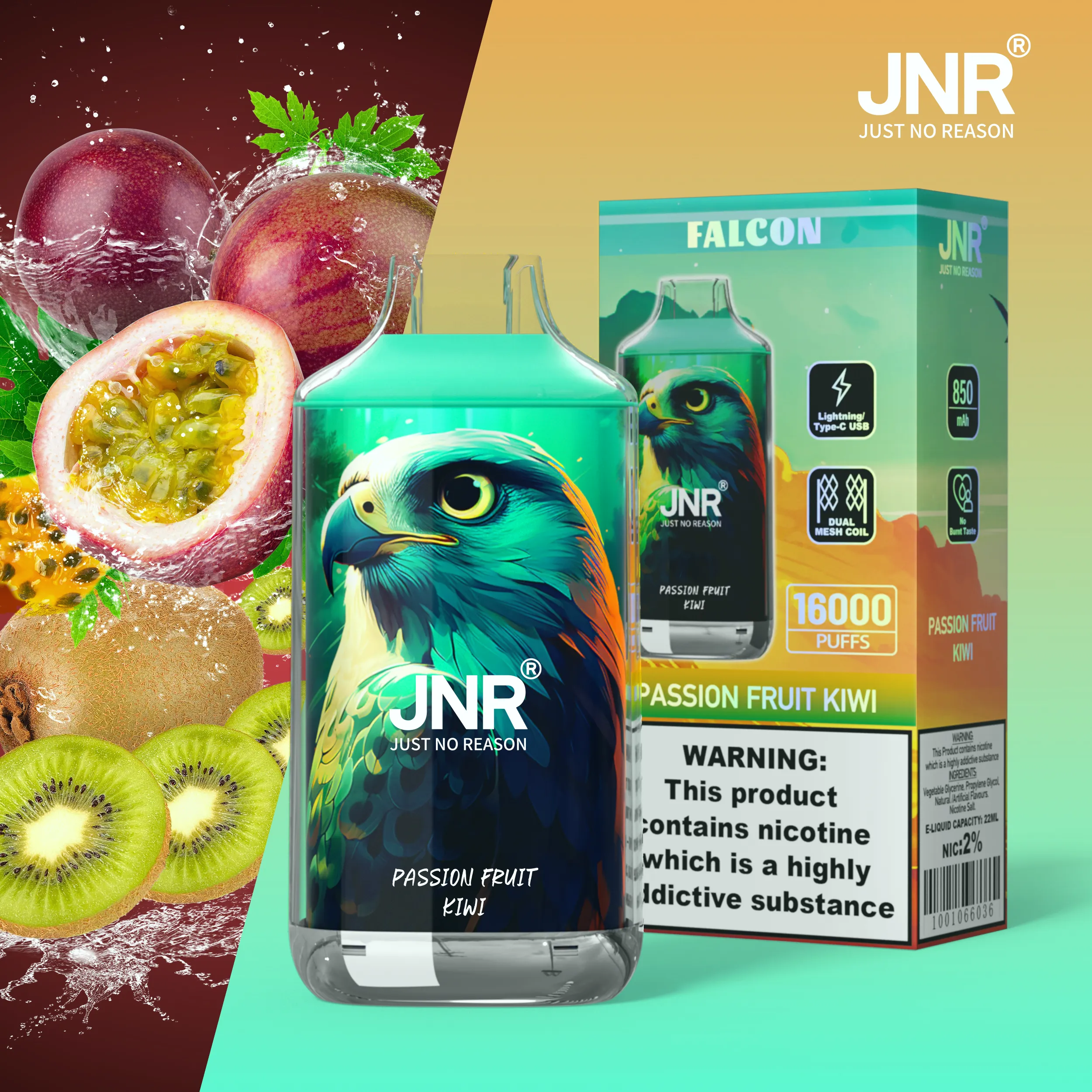 JNR Falon 16000 16k Puffs – Disposable Vape – Passion Fruit Kiwi JNR Falcon 16000 Passion Fruit Kiwi 使い捨てVAPE
