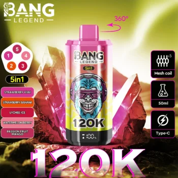 Puff 120k Bang Legend 120k – strawberry-kiwi-strawberry-banana-lychee-ice-watermelon-berry-passion-fruit-mango