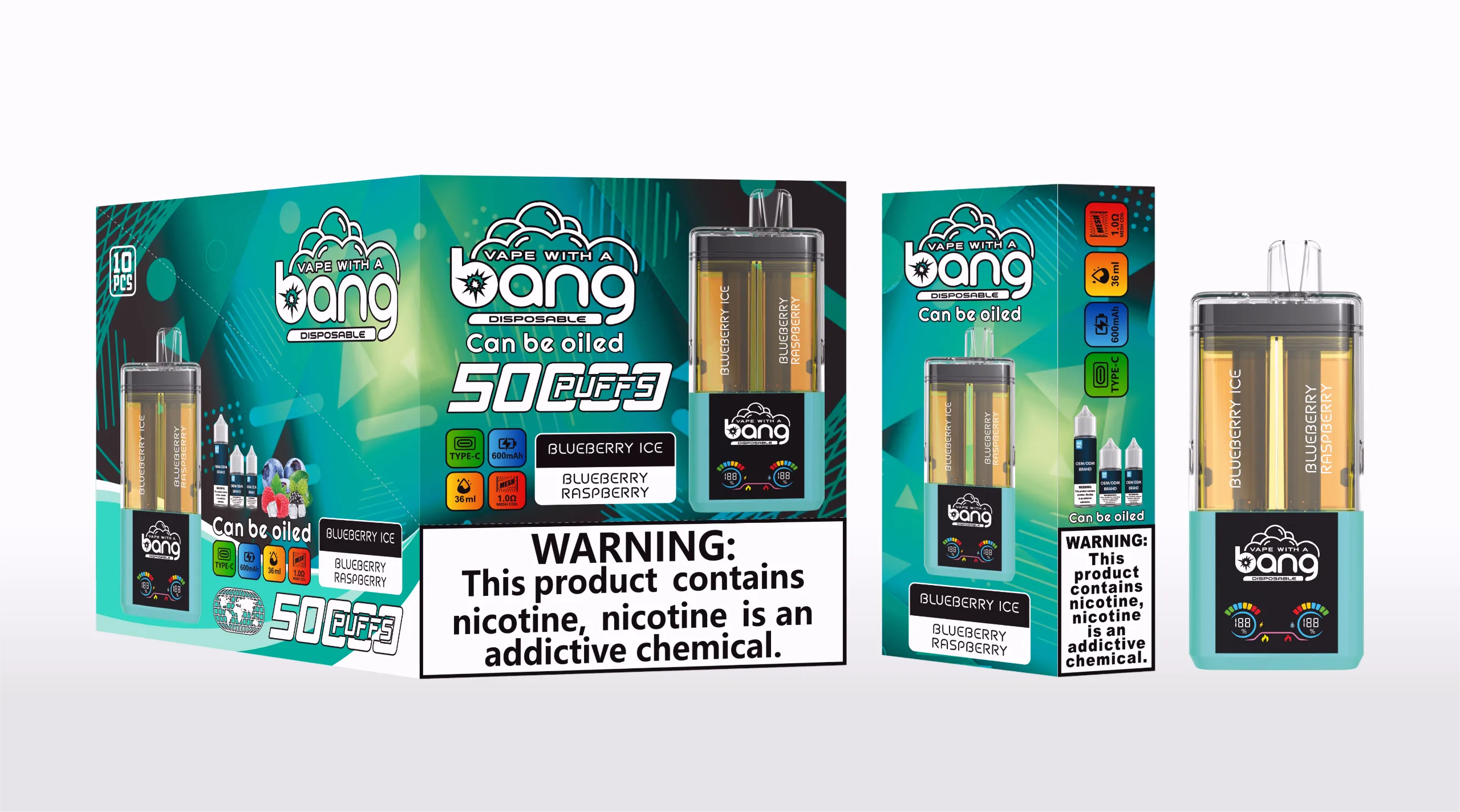 Puff 60k Bang 60000 Refillable Vape – Blueberry ice & Blueberry Raspberry (2) Bang 60000 ブルーベリーアイス&ブルーベリーラズベリー 透明デュアルタンク 電子タバコ フレーバー