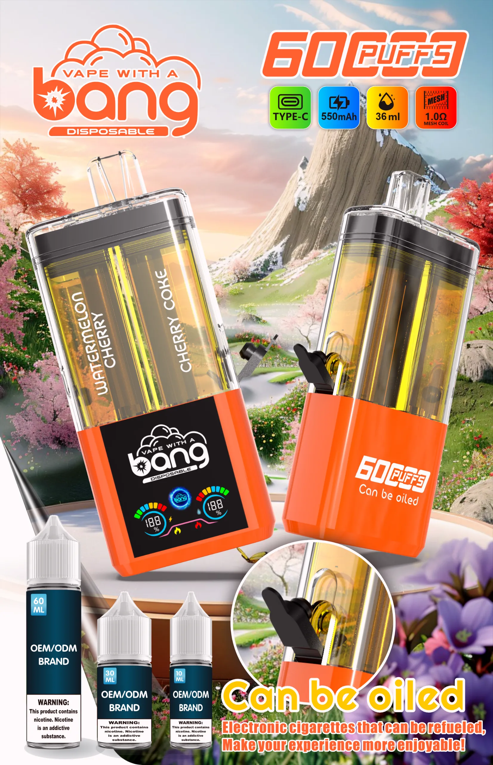 Puff 60k Bang 60000 Refillable Vape – Watermelon Cherry & Cherry Coke Bang 60000 ウォーターメロンチェリー&チェリーコーラ 2-in-1 デュアルフレーバー VAPE 60000パフ