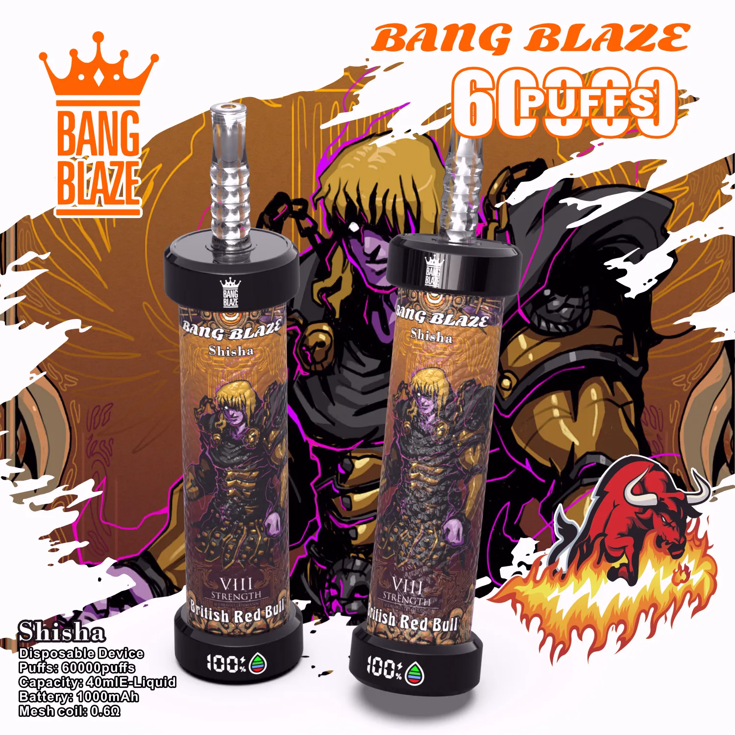 brilish red bull -Bang blaze 60k shisha vape(2) brilish red bull -Bang blaze 60k shisha VAPE