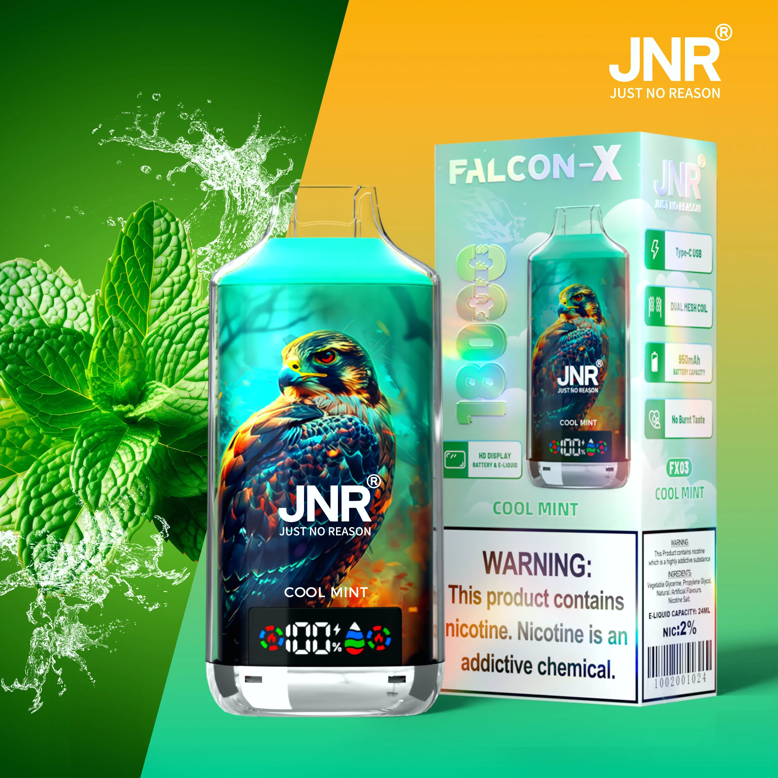 jnr-falcon-x-18000-puffar-Cool Mint JNR Falcon-X 18000 Cool Mint 使い捨てVAPE