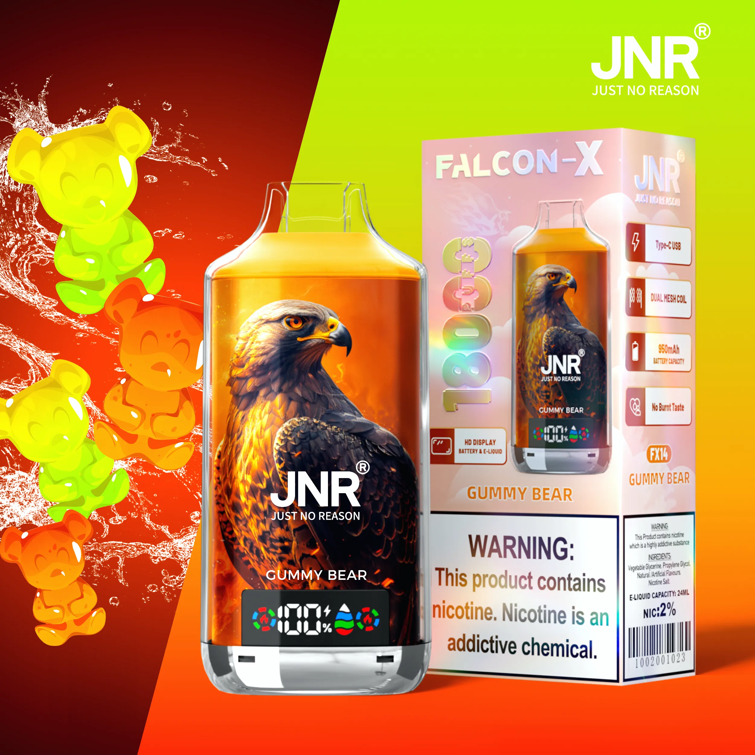 jnr-falcon-x-18000-puffar-Gummy Bear JNR Falcon-X 18000 Gummy Bear 使い捨てVAPE