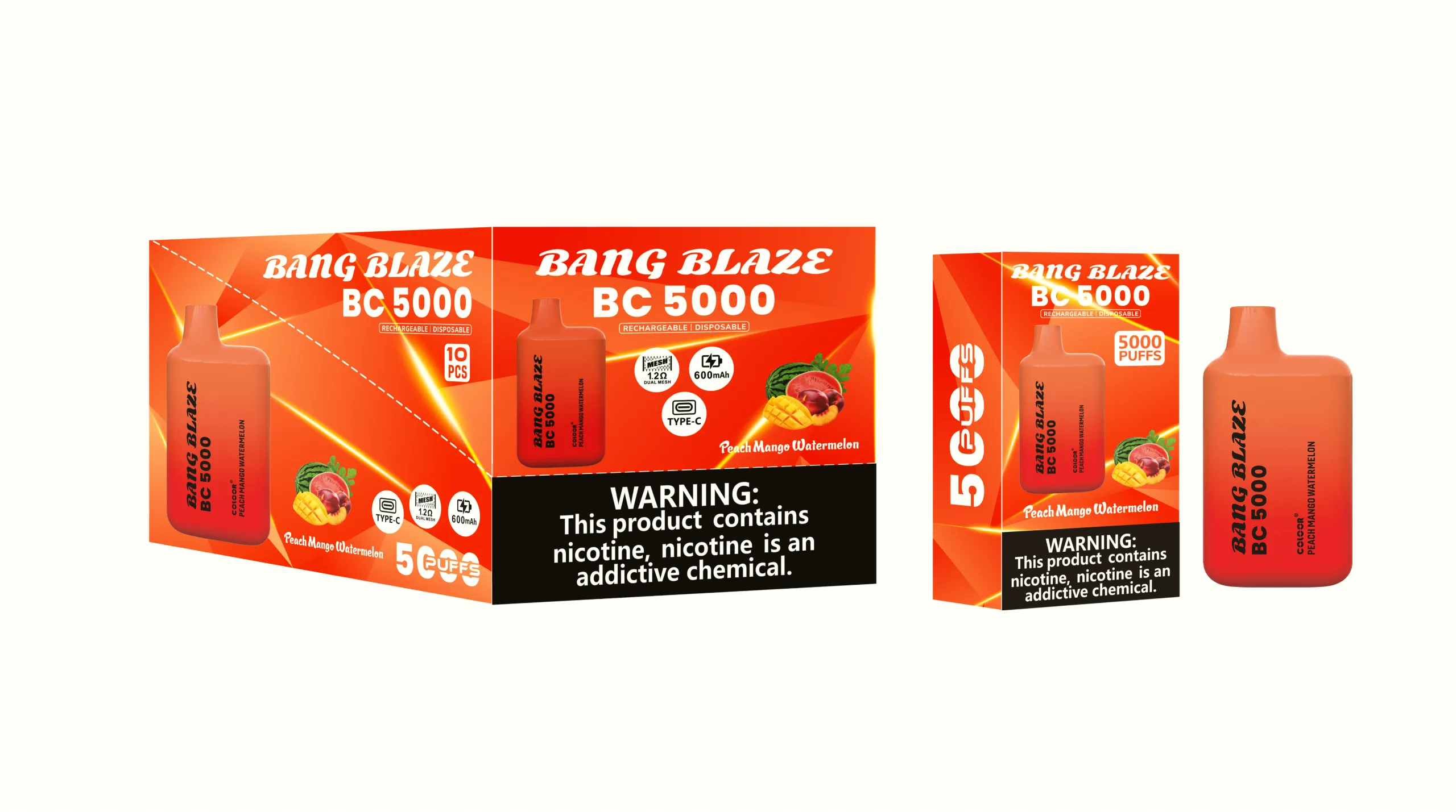 puff 5k Bang Blaze BC5000 E Cigarette Vape - Peach Mango Watermelon (2) BANG Blaze BC5000 ピーチマンゴーウォーターメロン VAPE 電子タバコ フレーバー