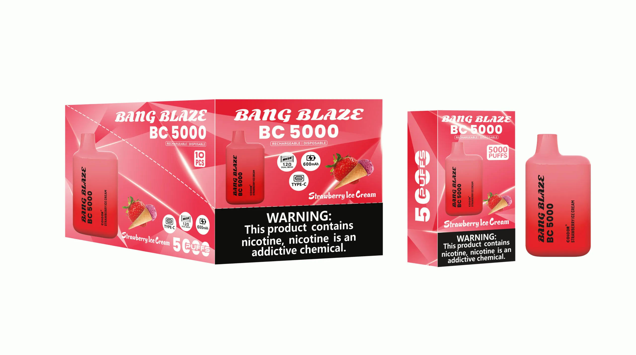 puff 5k Bang Blaze BC5000 E Cigarette Vape - Strawberry Ice Cream (2) BANG Blaze BC5000 ストロベリーアイスクリーム VAPE 電子タバコ フレーバー
