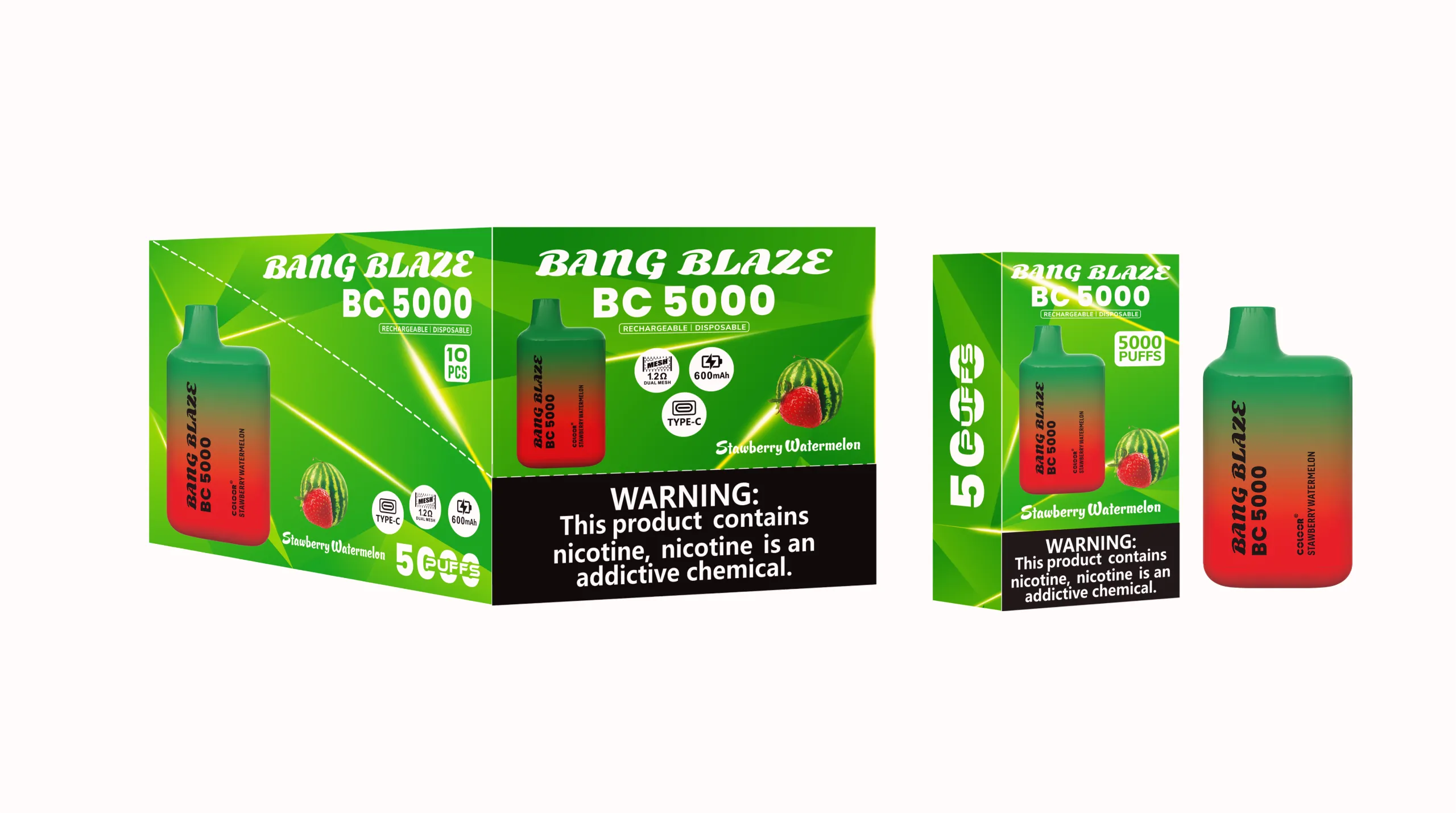 puff 5k Bang Blaze BC5000 E Cigarette Vape - Strawberry Watermelon (2) BANG Blaze BC5000 ストロベリーウォーターメロン VAPE 電子タバコ フレーバー